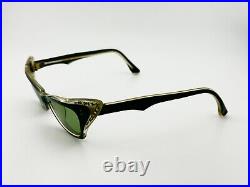 Vintage 50s Black French Cat Eye Eyeglasses Sunglasses France with Rhinestones