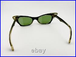 Vintage 50s Black French Cat Eye Eyeglasses Sunglasses France with Rhinestones