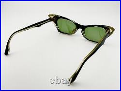 Vintage 50s Black French Cat Eye Eyeglasses Sunglasses France with Rhinestones