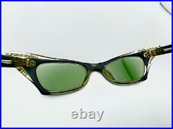 Vintage 50s Black French Cat Eye Eyeglasses Sunglasses France with Rhinestones