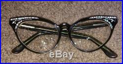 Vintage 50s Cat Eye Faux Mother of Pearl Rhinestones Glasses Frame France 46-20