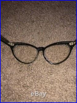 Vintage 50s Cat Eye Faux Mother of Pearl Rhinestones Glasses Frame France 46-20