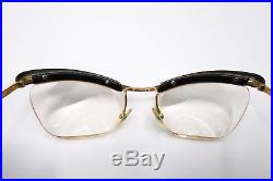 Vintage'50s Rx Eyeglasses Frames Gold Black Brow Line AMOR France 4865
