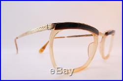 Vintage 50s eyeglasses frames gold filled brown brow BRIDGE made in France