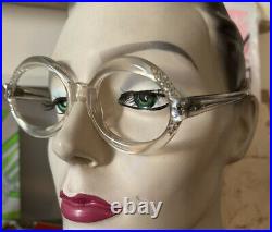 Vintage 60s NOS EI Frame France Rhinestone OVAL Round CATeye GLASSES NicE D I O