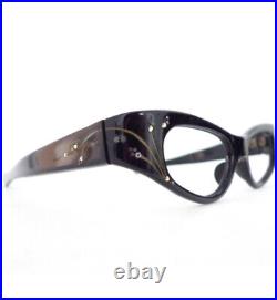 Vintage 60s NOS Rhinestone Black CAT Eye GLASSES Frame NicE! Wraparound France