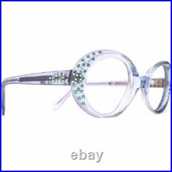 Vintage 60s NOS Rhinestone OVAL CAT Eye GLASSES Blue Twiggy GoGo Unused