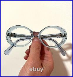 Vintage 60s NOS Rhinestone Round/OVAL Baby Blue CAT Eye GLASSES Frame NICE