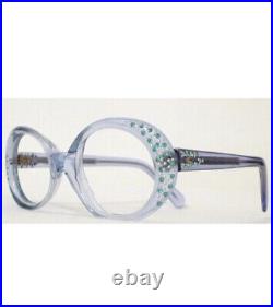 Vintage 60s NOS Rhinestone Round/OVAL Baby Blue CAT Eye GLASSES Frame NICE