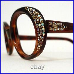 Vintage 60s NOS Rhinestone Round Oval Cateye GLASSES Tortoise Twiggy GoGo Unused