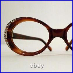 Vintage 60s NOS Rhinestone Round Oval Cateye GLASSES Tortoise Twiggy GoGo Unused