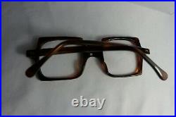 Vintage 60s Square Mod Oversized Tortoise Geometric Brown France Eyeglass Frame