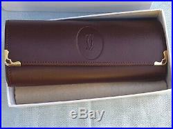 Vintage Authentic Cartier Eyeglasses Burgundy Leather Hard Case In The Box New