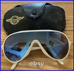 Vintage Bausch & Lomb Wings Sunglasses white frame blue mirrored lenses france