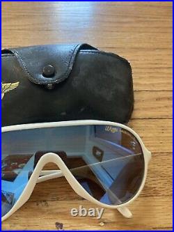 Vintage Bausch & Lomb Wings Sunglasses white frame blue mirrored lenses france