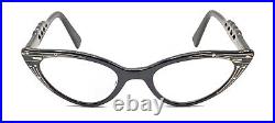 Vintage Black Cat Eye Eyeglasses Frames 44-20 5 1/2 France Women