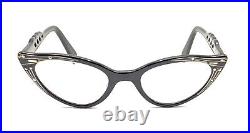 Vintage Black Cat Eye Eyeglasses Frames 44-20 5 1/2 France Women