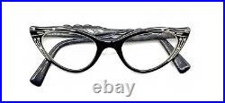 Vintage Black Cat Eye Eyeglasses Frames 44-20 5 1/2 France Women