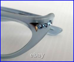 Vintage Blue Selecta Cats Eye Rhinestone Edged Eyeglass Frames $145 VALUE
