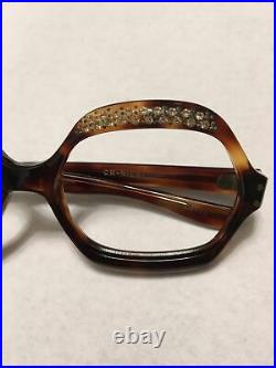 Vintage Brown Large Hexagon woman's frame 54x22 temple 5.5 with rhinestones