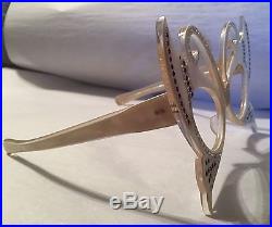 Vintage Butterfly Eyeglasses Frames Mother of Pearl and Rhinestones Mask France