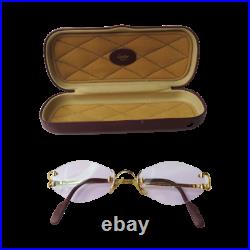 Vintage CARTIER C Decor 18K Gold Plated Rimless Eyeglasses Sunglasses Frame
