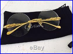 Vintage CARTIER Gold Round Eyeglass Frames With Jaguar Detailing