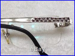 Vintage Cartier Panthere White Gold Sapphires Crystals Rimless Eyeglass Frame