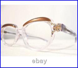 Vintage Cat Eye Frame France Rhinestones Eyeglasses Crystal Clear & Blond