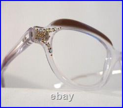 Vintage Cat Eye Frame France Rhinestones Eyeglasses Crystal Clear & Blond