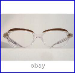 Vintage Cat Eye Frame France Rhinestones Eyeglasses Crystal Clear & Blond