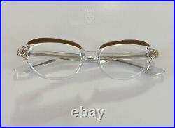 Vintage Cat Eye Frame France Rhinestones Eyeglasses Crystal Clear & Blond