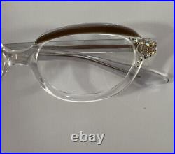 Vintage Cat Eye Frame France Rhinestones Eyeglasses Crystal Clear & Blond