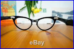 Vintage Cat Eye Frame from 1960s Eyeglass Made In France Black And Brown 48-20