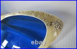 Vintage Cat Eye Metal Studs Eye Glasses Blue Lens Made in France