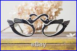 Vintage Cateye Glasses 1960's Hand carved Rare Black and White Made in France