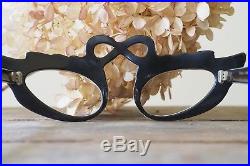Vintage Cateye Glasses 1960's Hand carved Rare Black and White Made in France