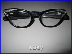 Vintage Countess Made in France Eyeglasses Frames Black Cat Eye Rhinestones