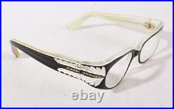 Vintage Eyeglass Frames, Swank, France, Cat Eye Black and Ivory, 44x20