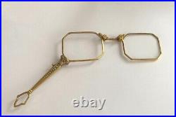 Vintage Folding Glasses Loupe Gold Plated Marcasite Lorgnette Collectible