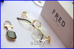 Vintage Fred CORVETTE Full golden Rare Rimless Eyeglasses New complete Keychain