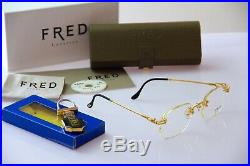 Vintage Fred CORVETTE Full golden Rare Rimless Eyeglasses New complete Keychain