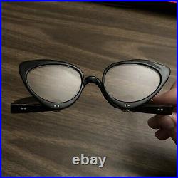 Vintage French Cat Eye Black Makeup Frames Glasses Flip Hinged 1950s Rare