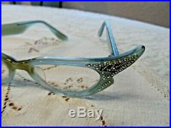 Vintage Light Blue Sparkly Cat Eye Eyeglasses Frame Made in France