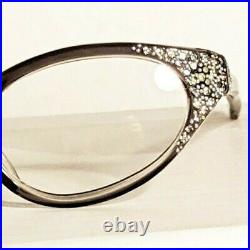 Vintage Lolaire Cat Eye Crystal Accent Gray Eyeglasses Frames Made in France