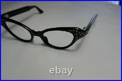 Vintage NEW OLD STOCK 60s Cat Eye Rhinestones Eyeglasses Frame France 44-20-130