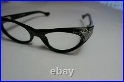 Vintage NOS 60s Cat Eye Eyeglasses SABRINA Frame France 46-20-140 Rhinestones