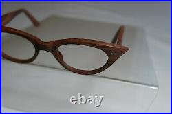 Vintage NOS 60s Wood Grain Frame France Cat Eye Eyeglass 44-22-135 BEAUTIFUL