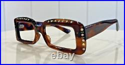 Vintage Rectangular Woman's Brown Eyewear 48x16 rhinestone eyeglasses France