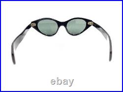Vintage Retro Black Cat Eye Eyeglasses Gray Lens 145 France Designer Women